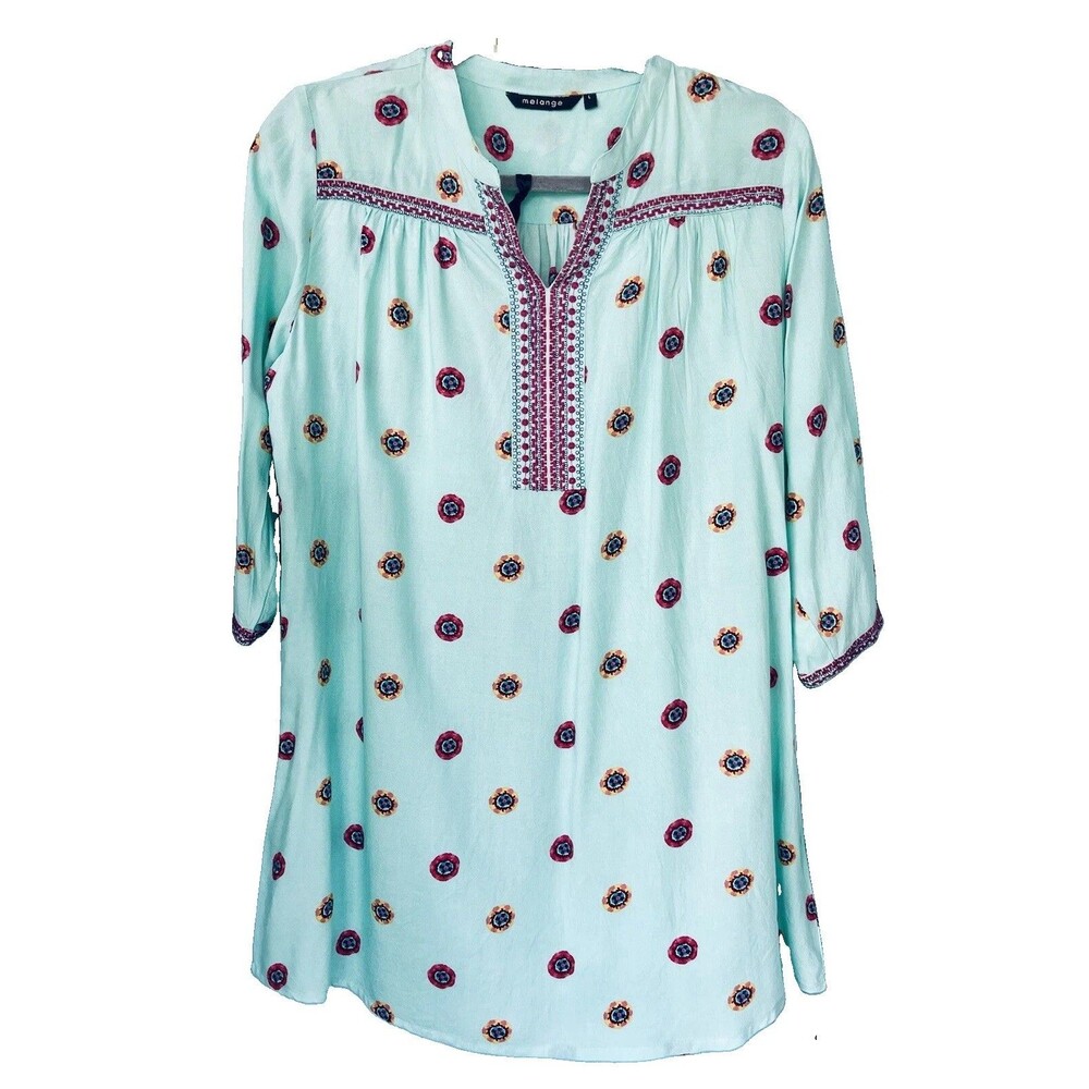Mint Green Embroidered Boho Tunic Dress L Casual Summer Caftan Shift"